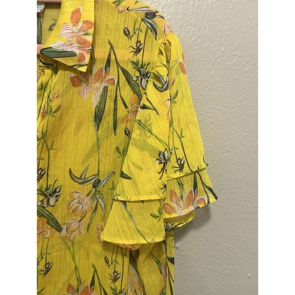 Cato‎ Floral Yellow Gold Sheer Ruffle Sleeve Midi Dress Size 14/16W - Picture 5 of 5